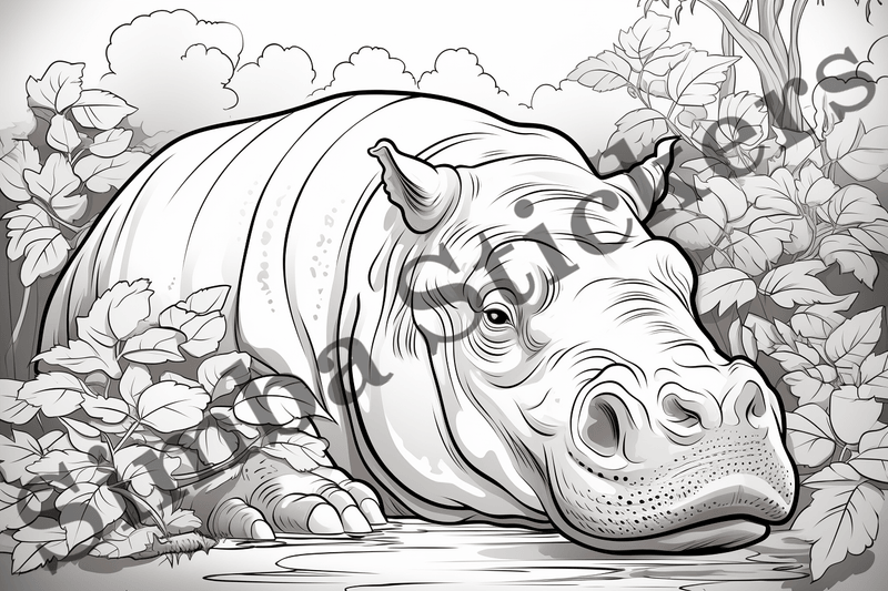 Colouring pages, Bundle of hippos, 25 images