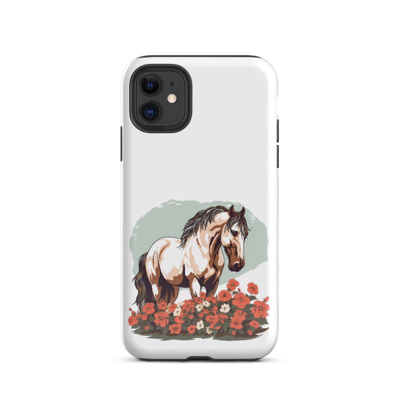 Tough Case for iPhone, Brown horse in field of red flowers, n4w2fj