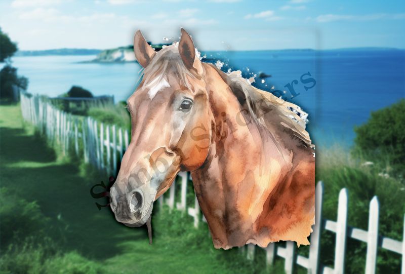 Brown horse , neck up, watercolour