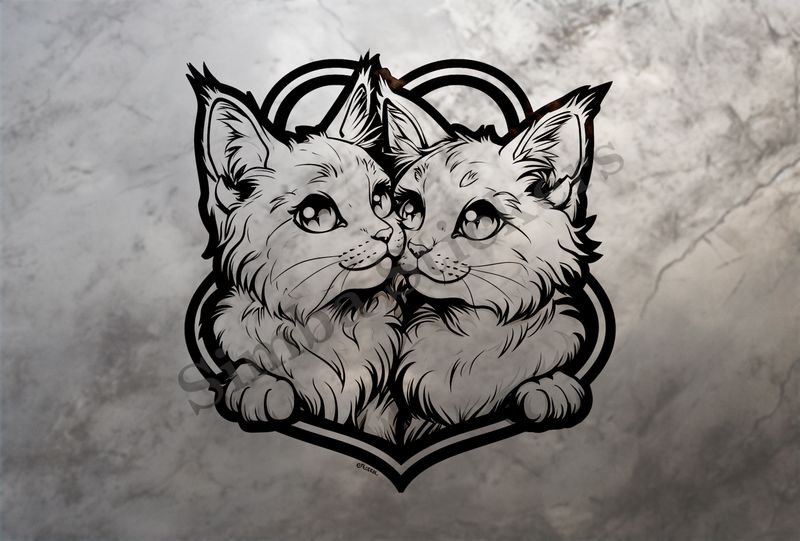 Cats in love, outline art