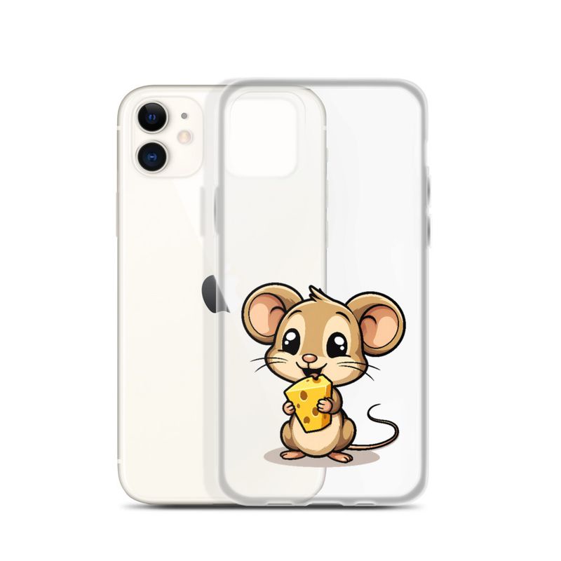 Clear Case for iPhone, Small Mouse happily licking large chunk of cheese, pqapy6