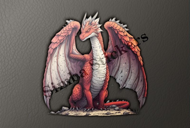 Red dragon flexing wings, watercolour
