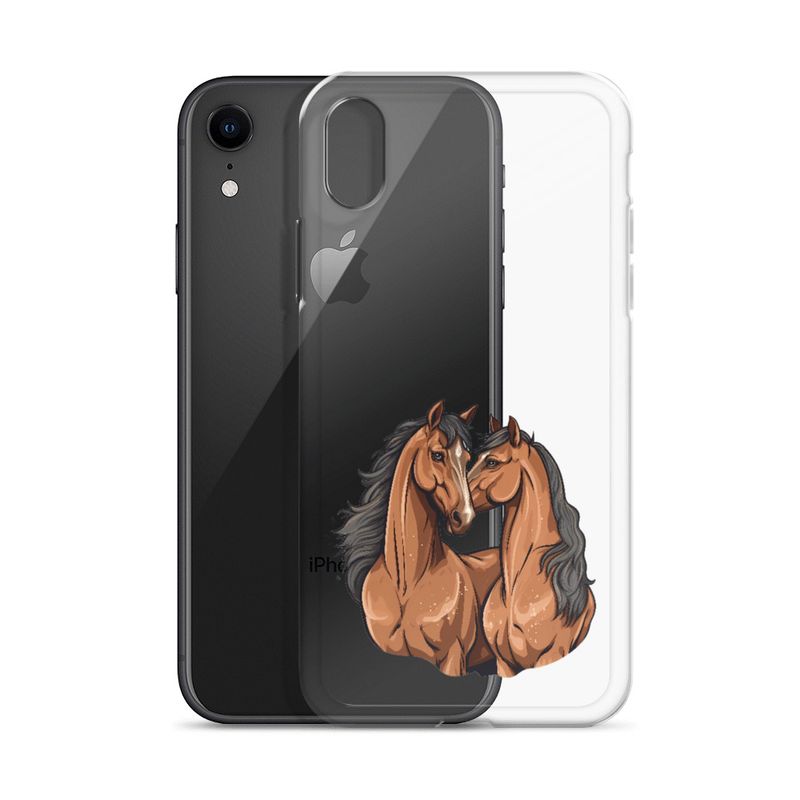 Clear Case for iPhone, Two brown horses snuggling, tdwcyd