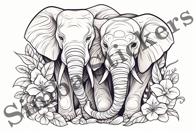 Colouring pages, Bundle of elephants in love, 10 images