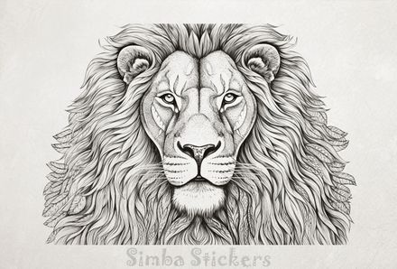 Majestic lion face with wide mane, outline art, baqmjy