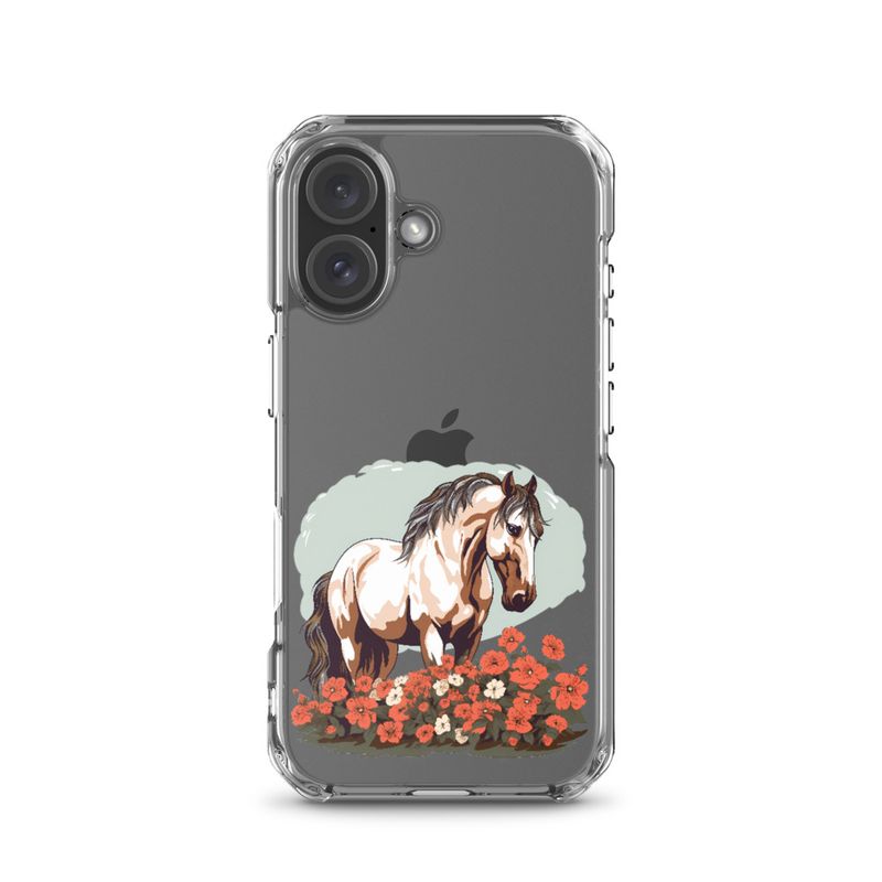Clear Case for iPhone, Brown horse in field of red flowers, n4w2fj