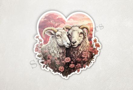 Sheep in love, reddish forrest in background, vintage