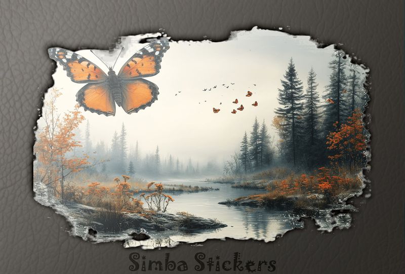 Butterfliy floating above a river, vintage, h4h6qc