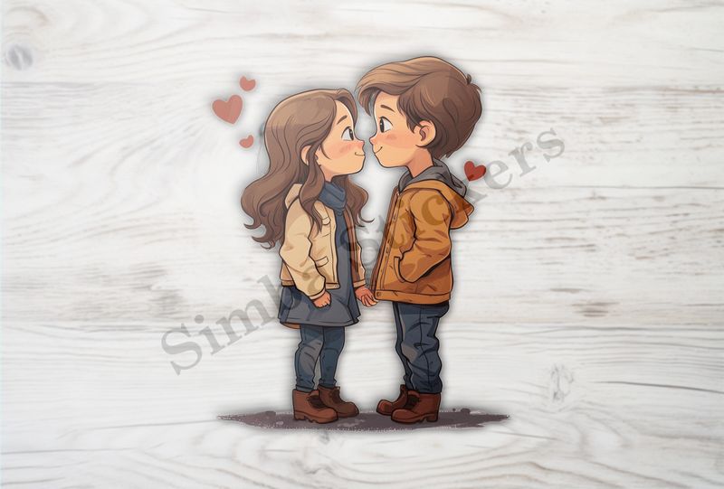 Boy and girl sweetly in love, rosy cheeks