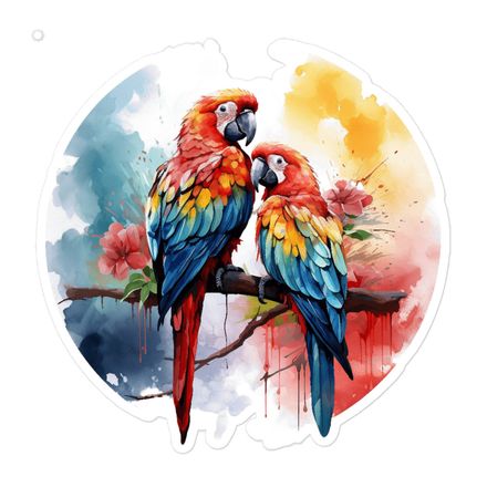 Sticker 5.5x5.5, Parrots perching romantically, watercolour, h3l8qr