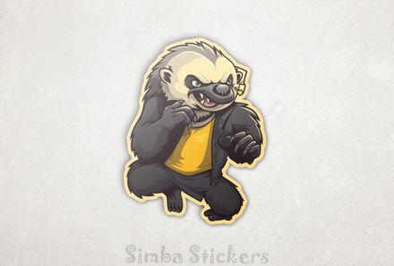 Honey Badger in fighting pose wearing clothes, axqwcz