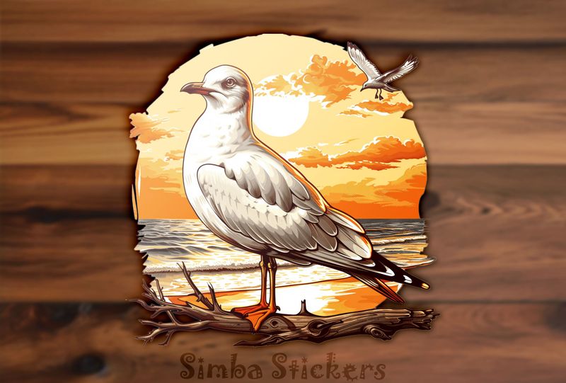 Seagull on a branch by the beach, watercolour, kajxgx