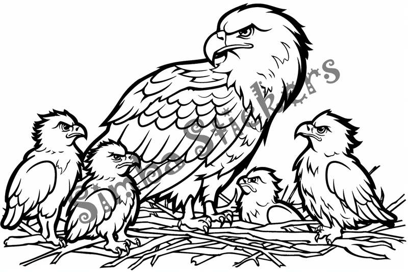 Colouring pages, eaglets or with eaglets, 10 images