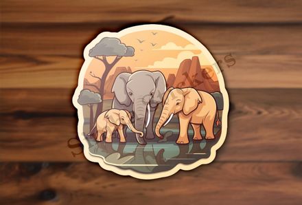 African elephant with calves in the Savanna
