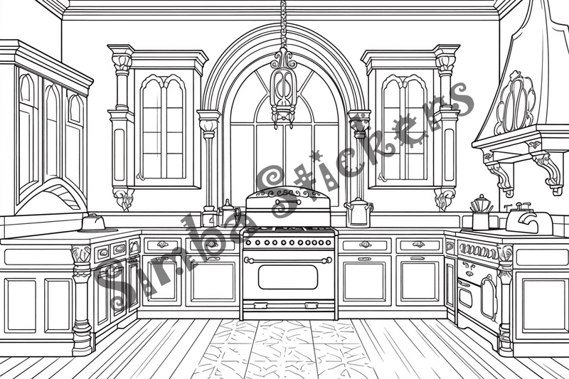 Colouring pages, bundle of house kitchens, 25 images 2