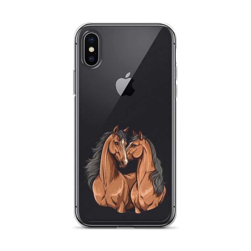 Clear Case for iPhone, Two brown horses snuggling, tdwcyd