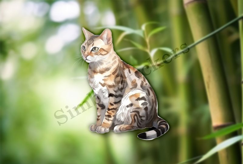 Bengal cat staring, watercolour
