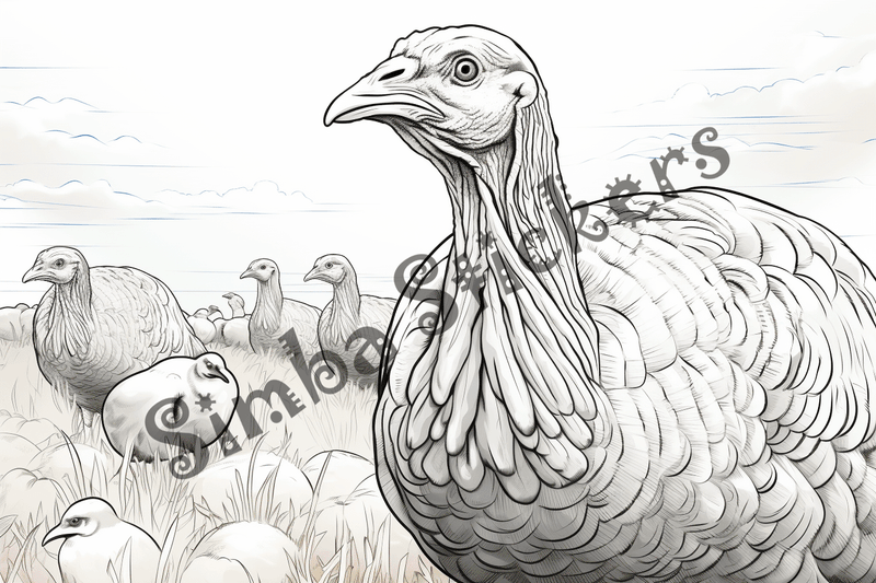 Colouring pages, bundle of turkeys, 50 images
