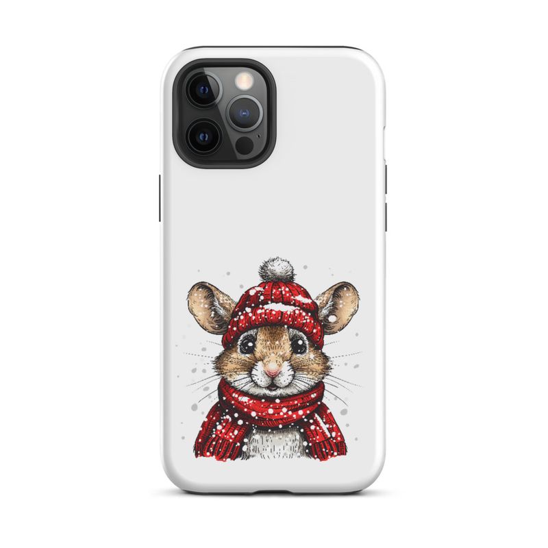 Tough Case for iPhone, Mouse wearing red winter hat and scarf in the snow, xg8dl3