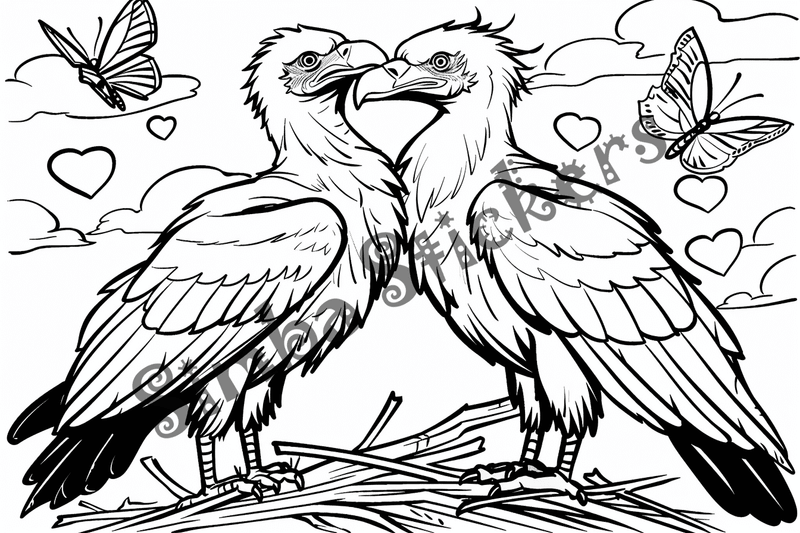 Colouring pages, bundle of vultures in love, 25 images, xkek0y