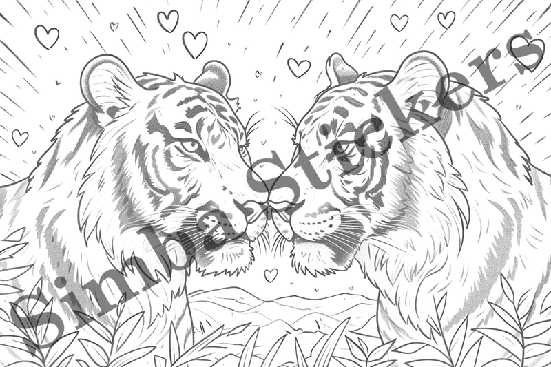 Colouring pages, bundle of tigers, 10 images