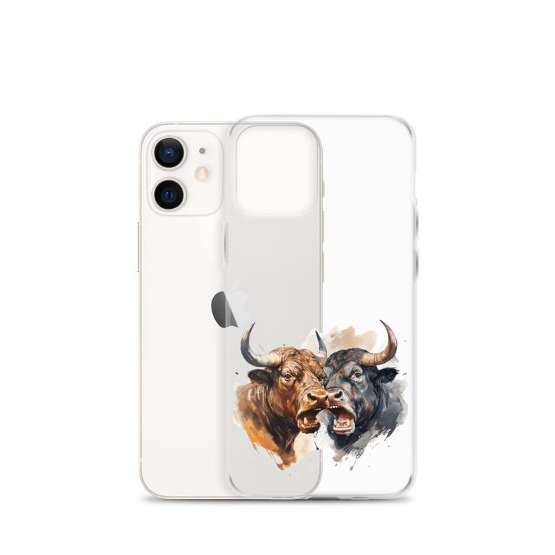 Clear Case for iPhone, Bulls facing up to each other, watercolour, dx5eff