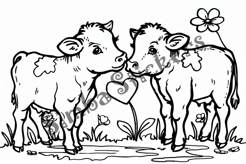 Colouring pages, bundle of cattle calves, 10 images