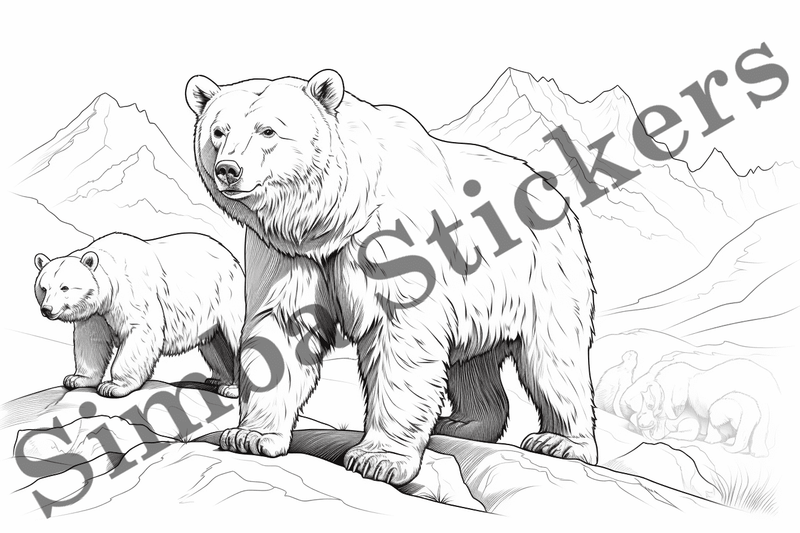 Colouring pages, Bundle of bears in love, 10 images