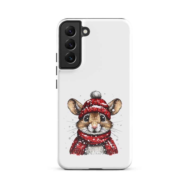 Tough Case for Samsung, Mouse wearing red winter hat and scarf in the snow, xg8dl3