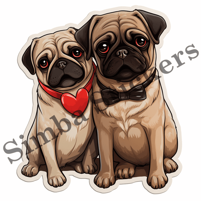 Pug dogs in love, image set, 10 images