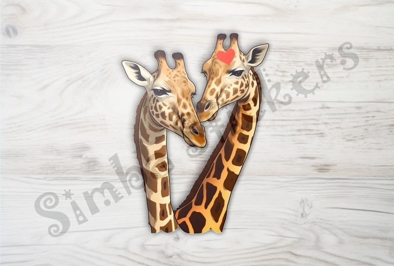 Giraffes in love in the Savanna, with Valentine&#x27;s heart on forehead