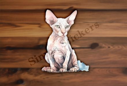 Sphynx cat sitting, watercolour