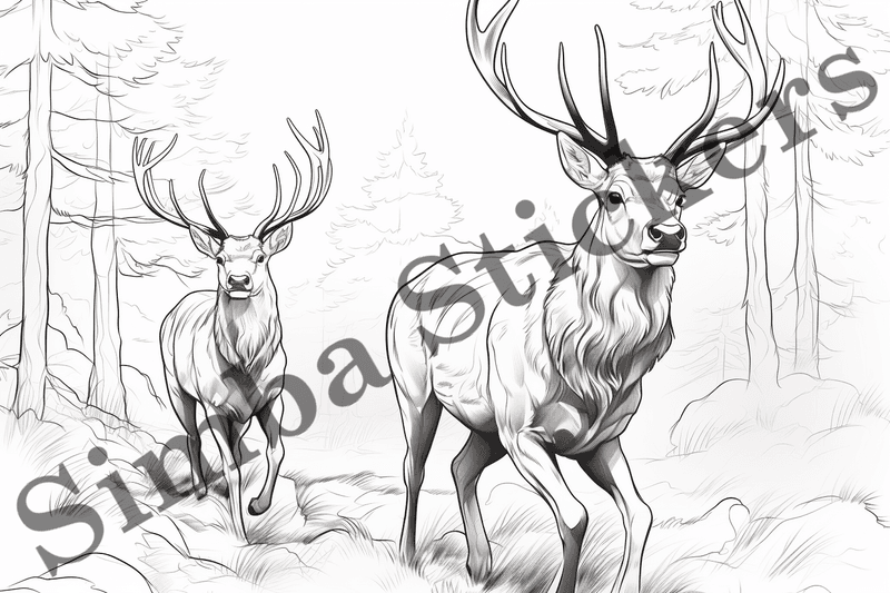Colouring pages, bundle of deer, 25 images
