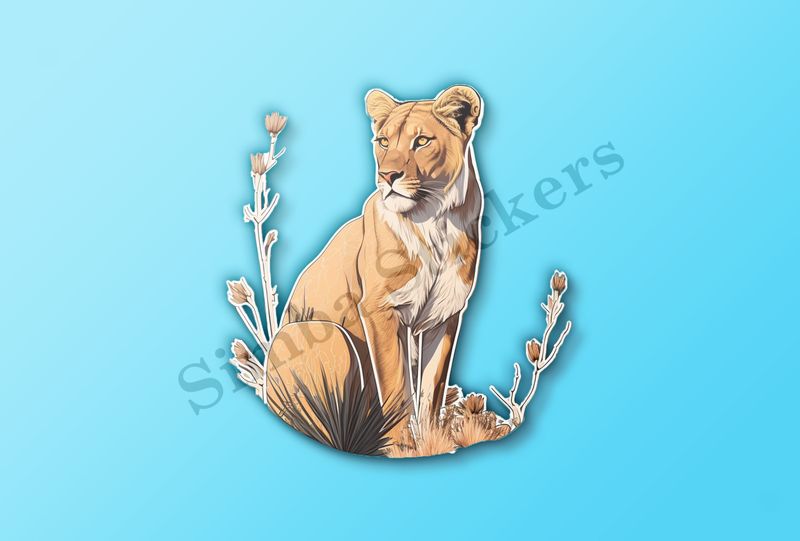 Female lion sitting in the Savanna