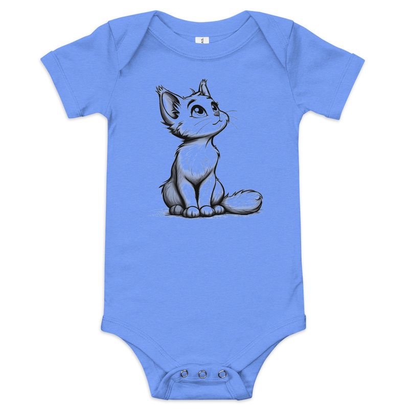 Baby Short Sleeve One Piece, 3-24 Months, Cat kitten sitting up, looking cute