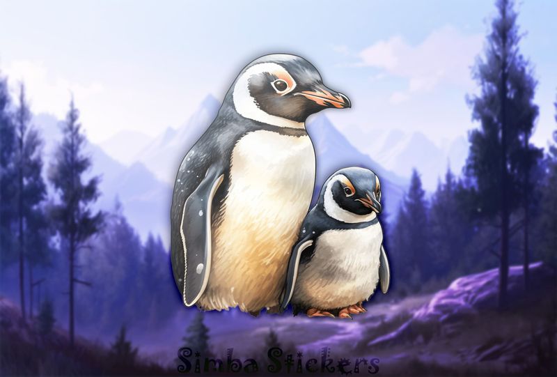 Penguin with youngling, watercolour, o6euv4