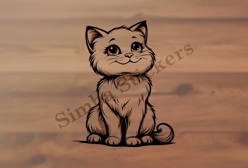 Happy cat, outline art