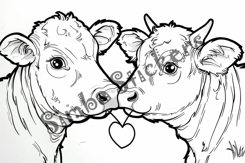 Colouring pages, bundle of cattle in love, 10 images