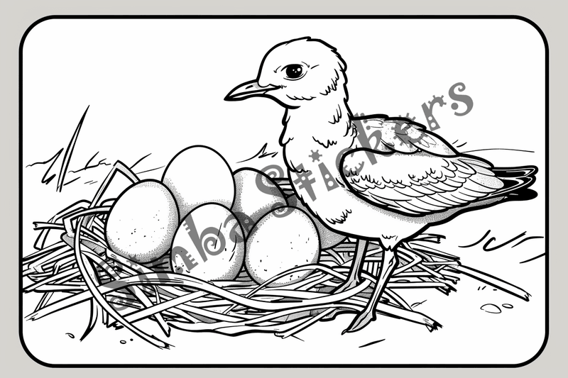 Colouring pages, bundle of seagulls with eggs 10 images