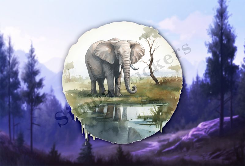 Elephant at a pond in the Savanna   