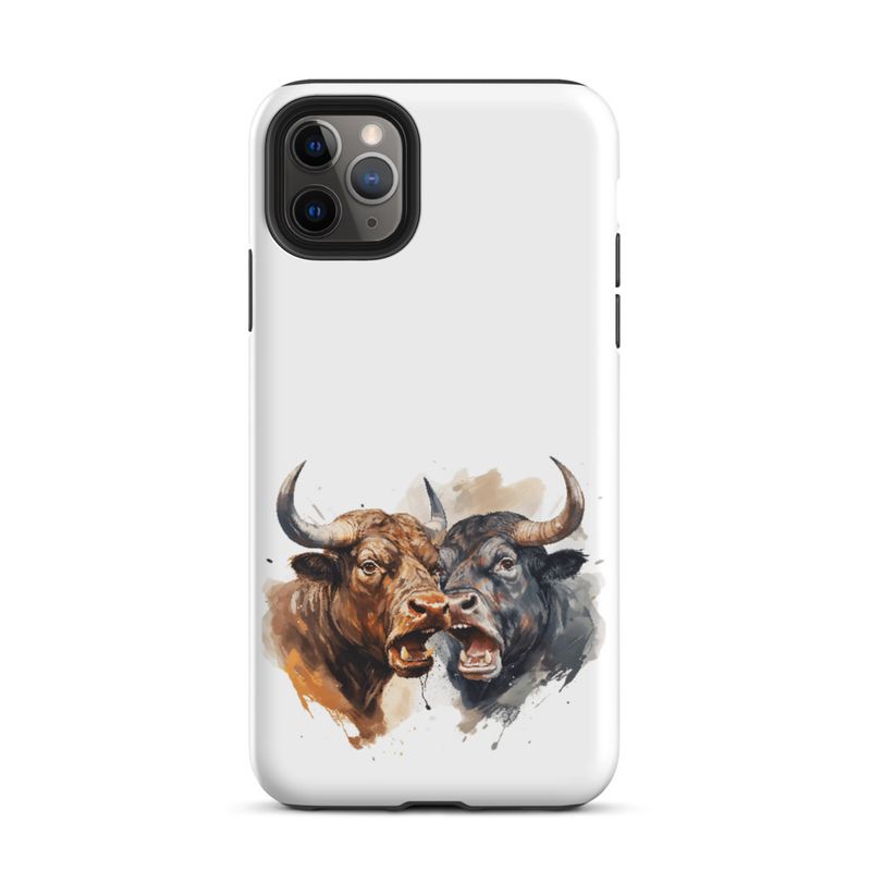 Tough Case for iPhone, Bulls facing up to each other, watercolour, dx5eff