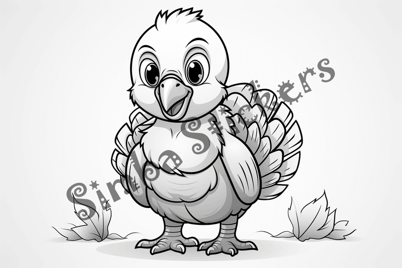 Colouring pages, bundle of individual turkey poults, 10 images