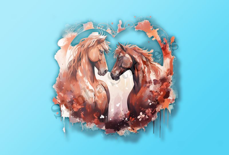 Horses in love, watercolour