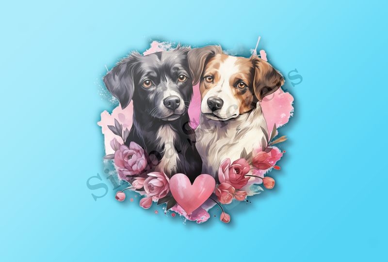 Dogs in love, watercolour