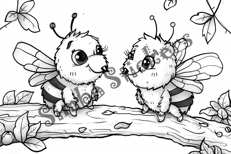 Colouring pages, bundle of bees, 50 images