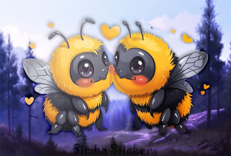 Bees blushing in love cheek-to-cheek