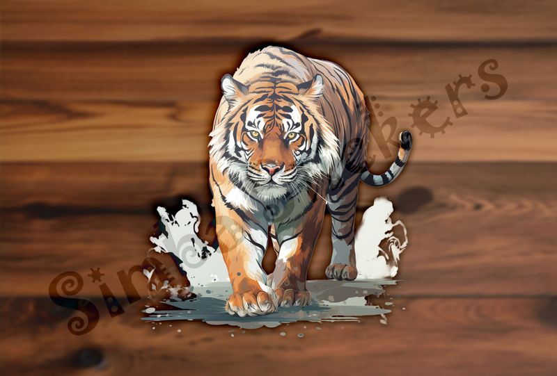Tiger walking majestically with focused gaze