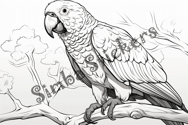 Colouring pages, bundle of parrots 2, 25 images