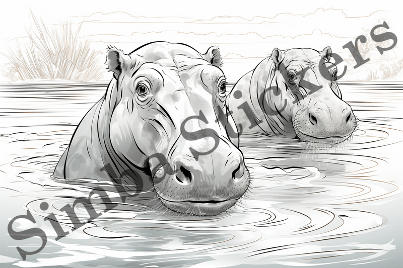 Colouring pages, Bundle of hippos, 25 images