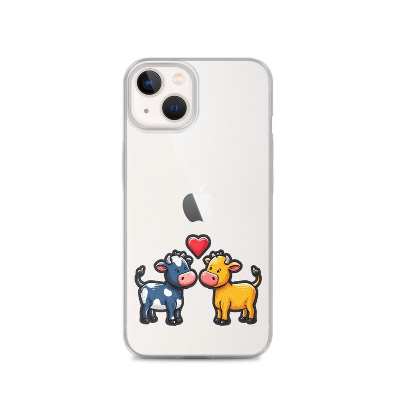 Clear Case for iPhone, Cattle, bull and cow in love, colourful , heart in picture, fvta2y